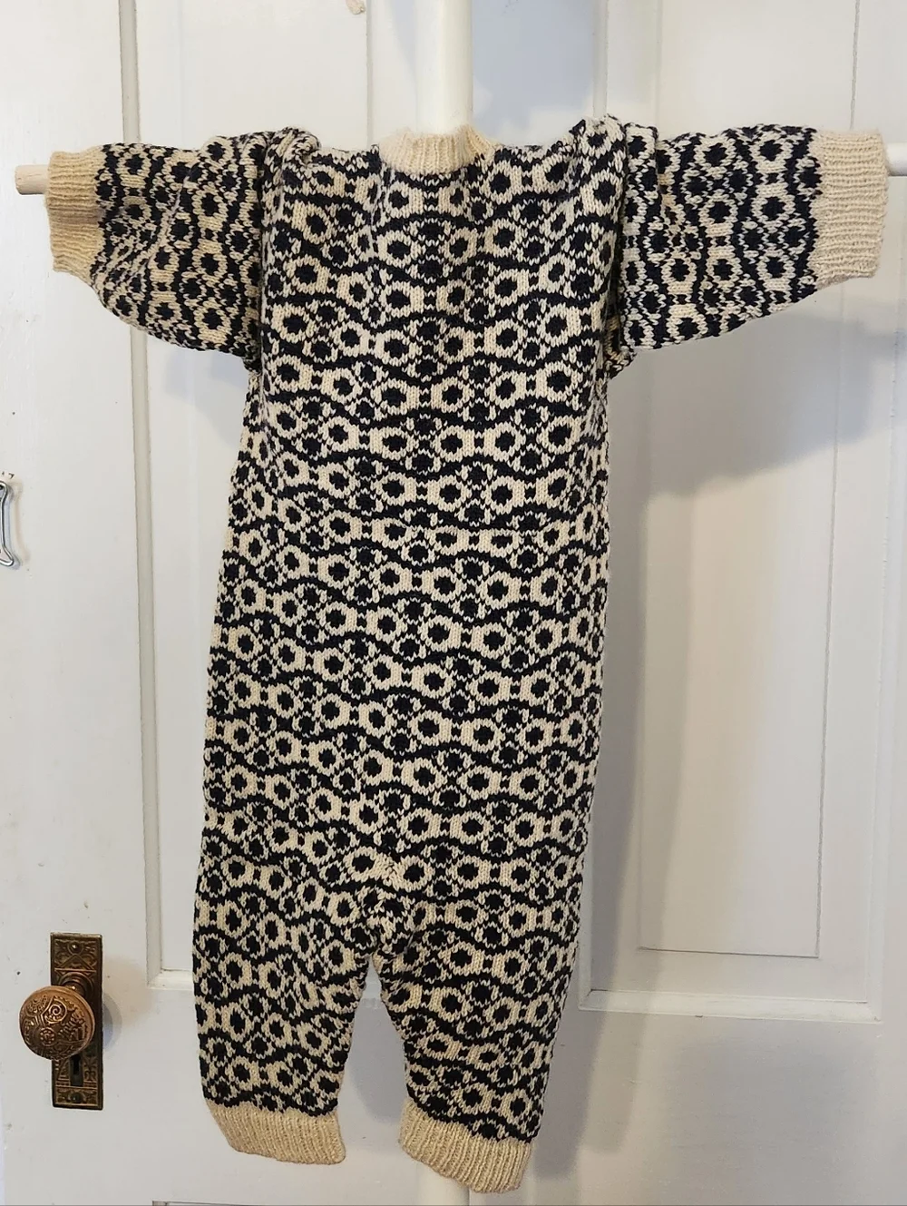 100% American Cashmere Cream & Navy Baby Pajamas Onesie with Hat and Mittens